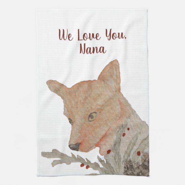 Från Kids Grandma Grandparent jul Fox Kökshandduk (Vertikal)