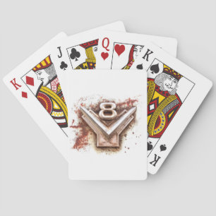 Från klassisk bil: Rusty old v8 emblem i krom Casinokort