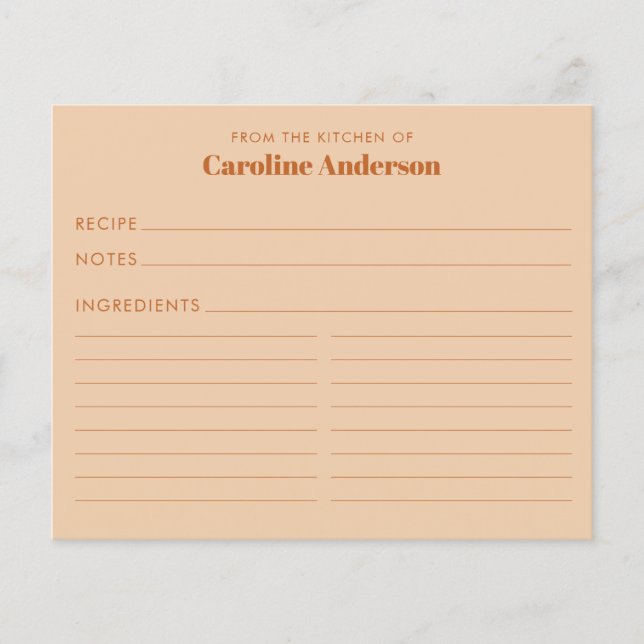 Från köket i Anpassningsbar Tan Brown Recipe Card (Framsida)
