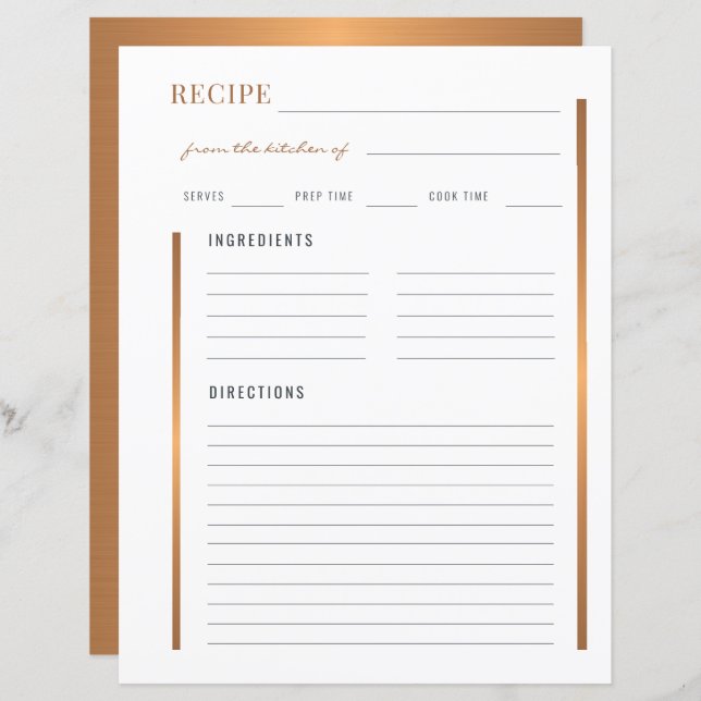 Från köket i elegant guld blankorecept (Fram/baksida)