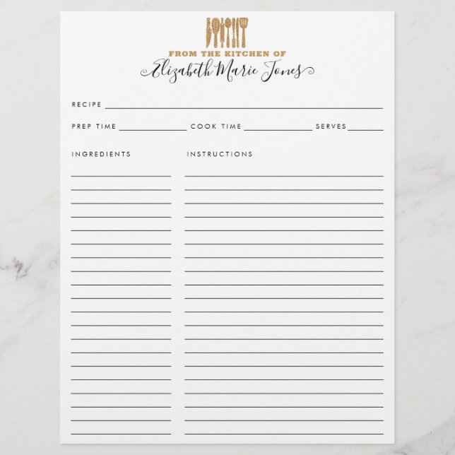 Från köket i Guld Glitter Utensils Recipe (Framsida)