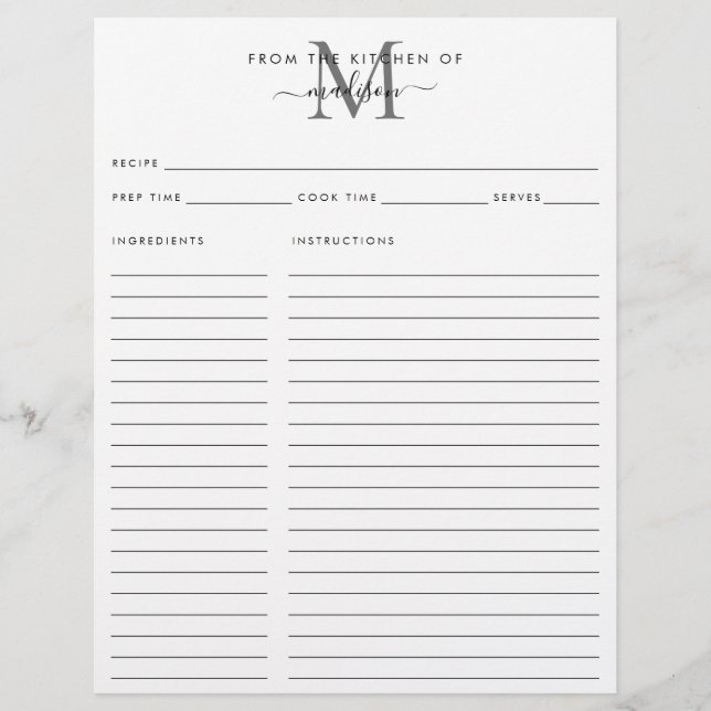 Från köket i Silver Grått Monogram Recipe (Framsida)