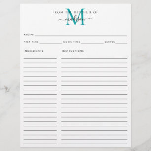 Från köket i Teal Grönt Monogram Recipe