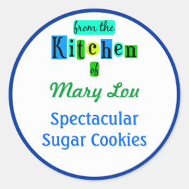 Från Köket med blåa Grönt Baking Stickers Runt Klistermärke