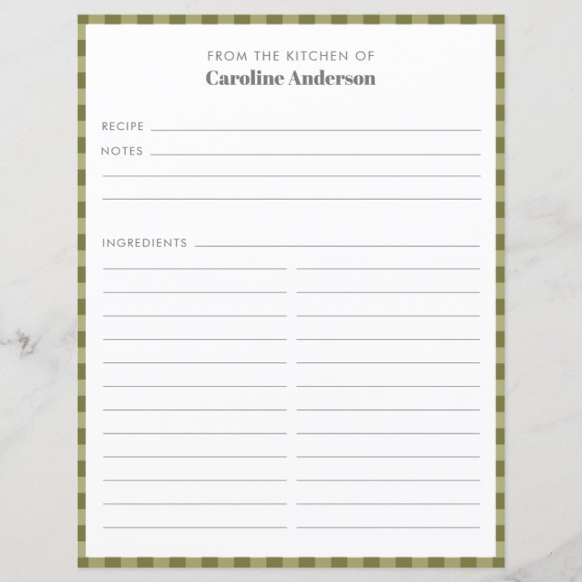 Från köket | Olivgrön randig receptinsats (Framsida)