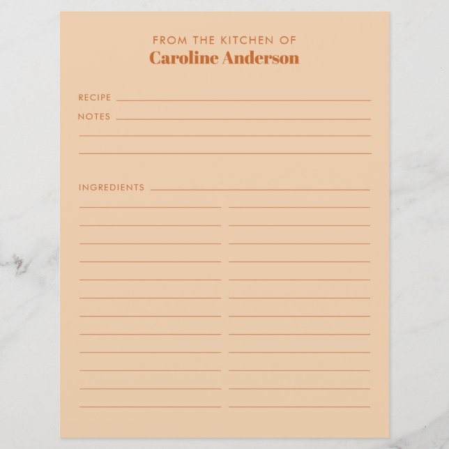 Från Köksmodern Tan Brown Recipe Infoga (Framsida)