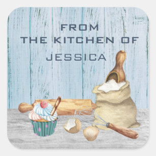 Från köksmonogram Namn Baking Bake Fyrkantigt Klistermärke