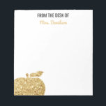 Från lärarskrivbordet i Personlig Guld äpple Anteckningsblock<br><div class="desc">Från lärarcentralen Personlig Guld äpple Faux Sequin Glitter Anteckningsblock. Den fantastiska glam finare-anteckningen som du kan anpassa för din favoritlärare. www.SamAnnDesigns.com</div>