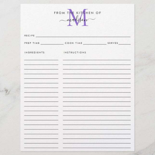 Från Lila Violet Monogram Recipe (Framsida)