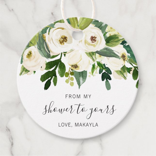 Från Min Bröllopsdusch Blommig Grönska Vit Bröllop Gåvor Etiketter (Framsida)