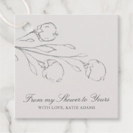 Från min bröllopsdusch Elegant grå blomstergudstjä Gåvor Etiketter