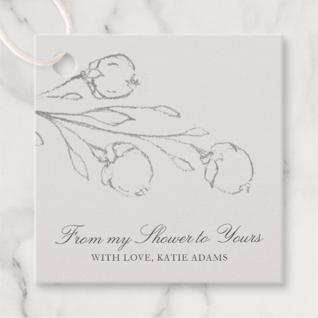 Från min bröllopsdusch Elegant grå blomstergudstjä Gåvor Etiketter (Framsida)