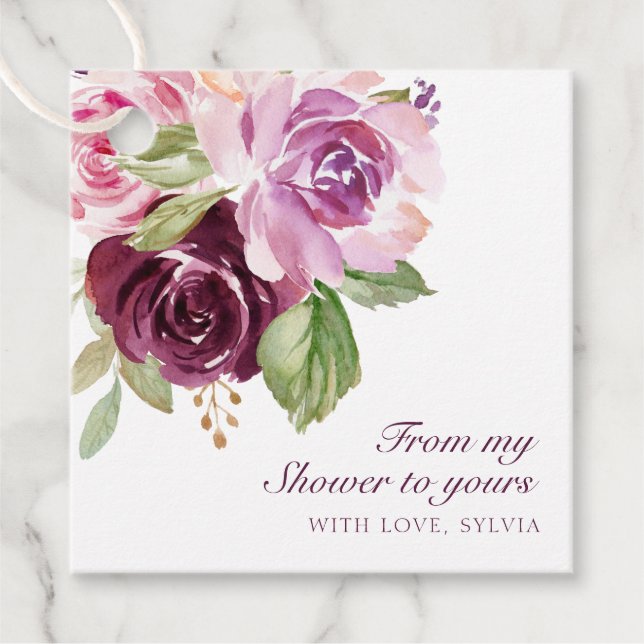 Från min skugga till Möhippan Plum Blommigt Gåvor Etiketter (Framsida)