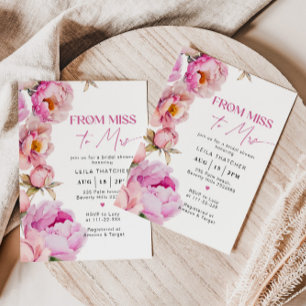 Från Miss till Mrs. bright rosa möhippa Inbjudningar