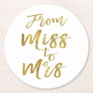 Från Miss till mrs Möhippa Party guldolja Underlägg Papper Rund