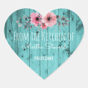 Från Namn Teal Rustic Land Wood Hjärtformat Klistermärke