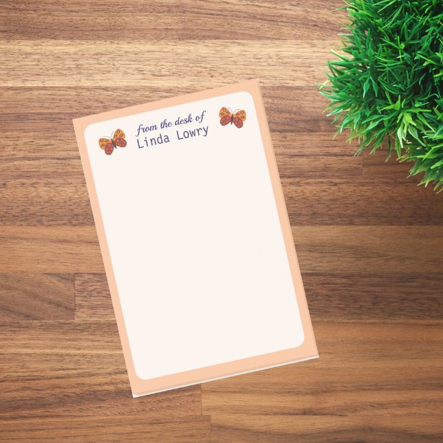 Från Orange Butterfly-skrivbordet Post-it Block (From the desk of post it notes with orange butterflies.)