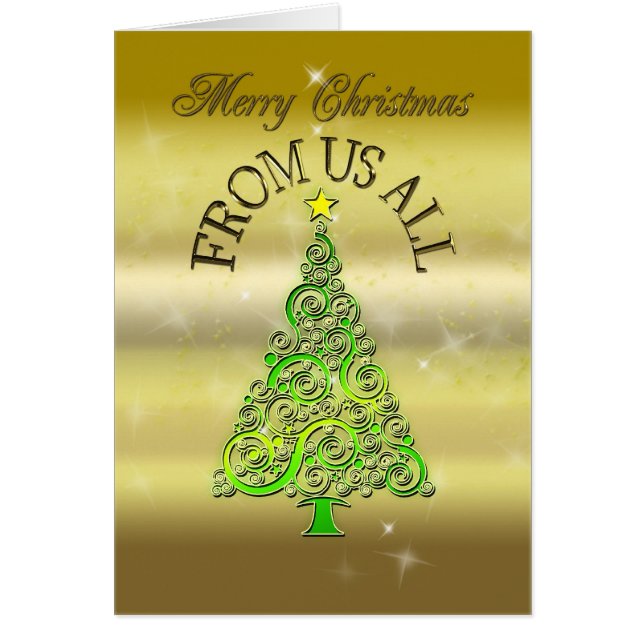 Från oss alla, ett julkort med guld-effekt hälsningskort (Framsidan)