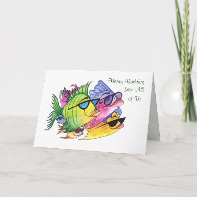 Från oss alla, födelsedagskort med fisk kort (Framsida)