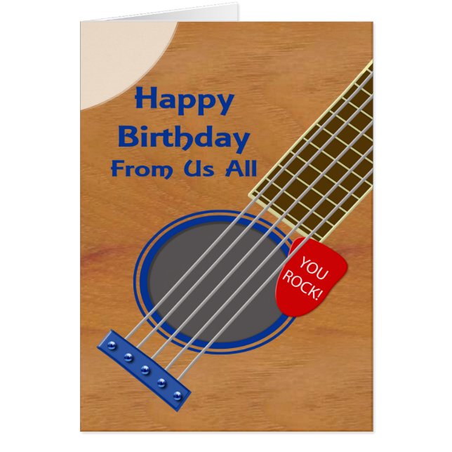 Från oss alla Guitar Player Birthday Hälsningskort (Framsidan)