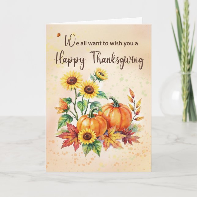 Från oss alla på Thanksgiving Solrosor Pumpor Kort (Framsida)
