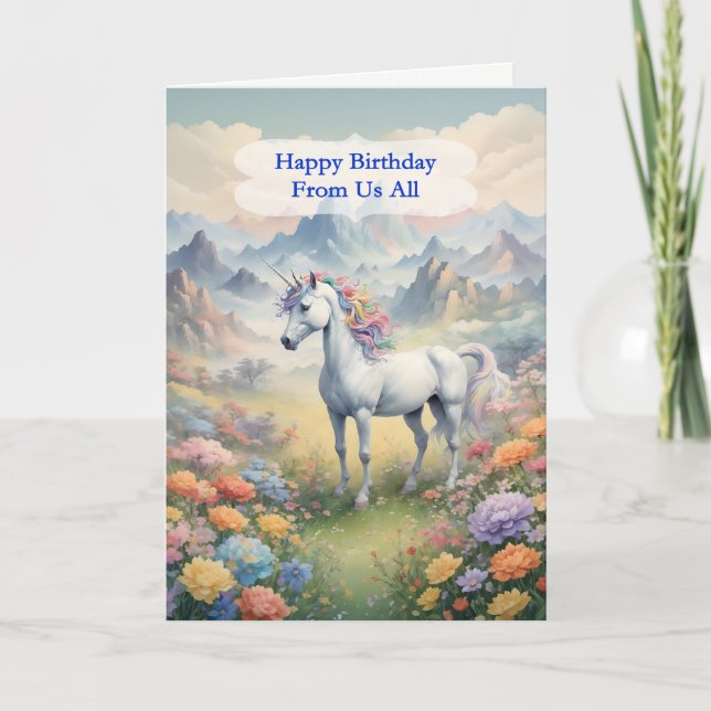 Från oss hela födelsedagen Unicorn Kort (Framsida)