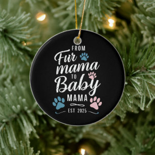 Från pälsmamma till baby-mamma Est 2025 Hund Katt Julgransprydnad Keramik