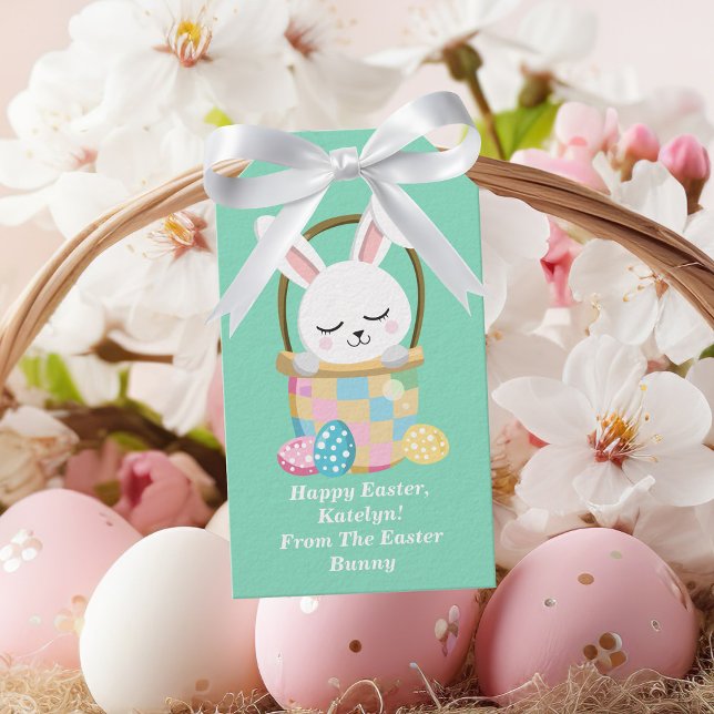Från Påskharn Cute Pastel Grönt Kids Gift Presentetikett (Skapare uppladdad)