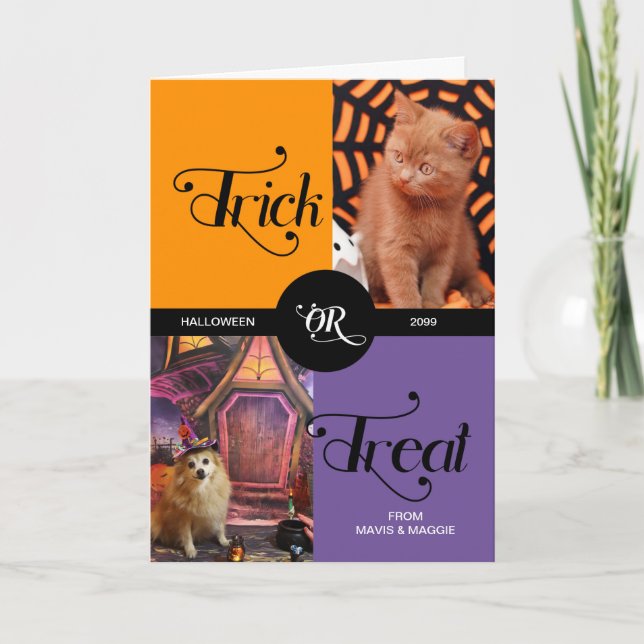 Från Pet Bus eller godis Halloween Two Photos Kort (Framsida)