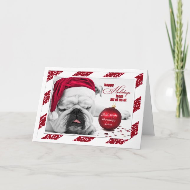 från Pet Groomer jul Bulldog Santa Hat Helgkort (Framsida)