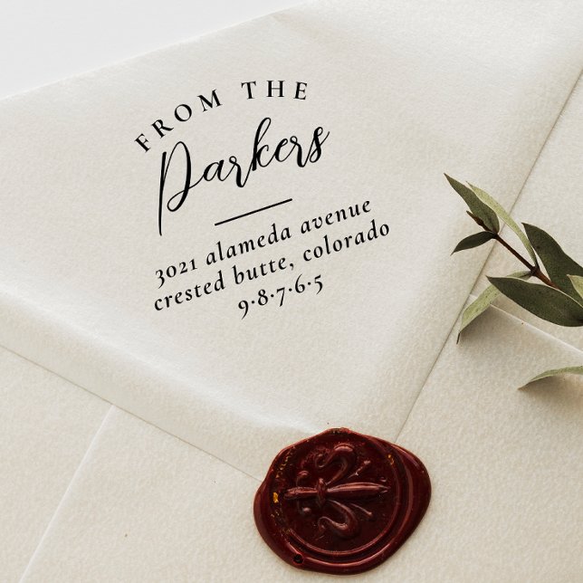 Från Returadressen Klassisk typgrafi i Family Namn Självfärgande Stämpel (Rubber Stamp Mock-up)