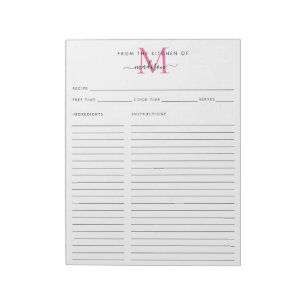 Från Rosa Monogram Recipe Lakan Anteckningsblock