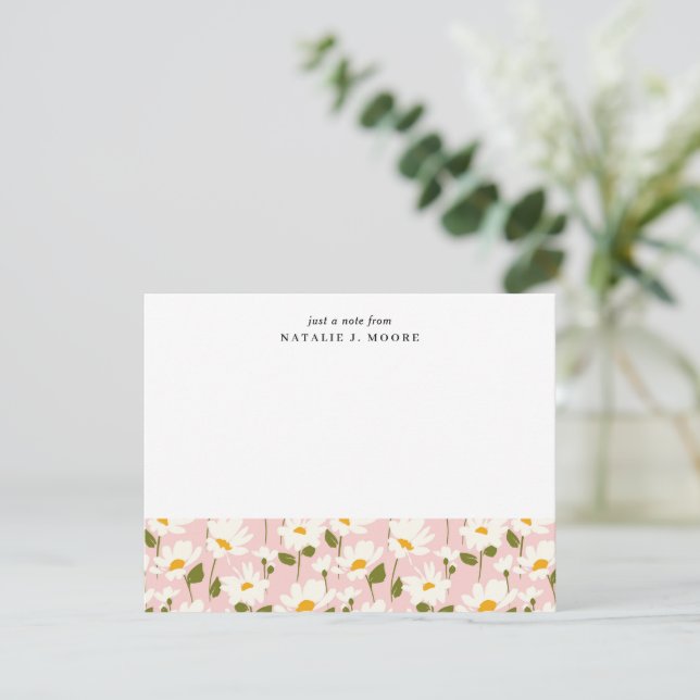 Från Rosa Vit Daisy Flower Mönster Anteckningskort (Stående Fram)