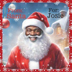 Från Santa Add Child's Namn African American Fyrkantigt Klistermärke