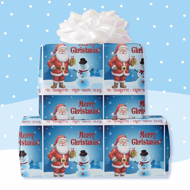 Från Santa Add Child's Namn Cute Snögubbe Kids Presentpapper (Skapare uppladdad)