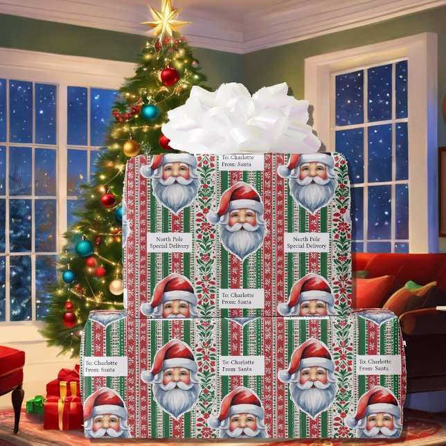 Från Santa Child's Namn Red & Grönt North Pole Presentpapper (Skapare uppladdad)