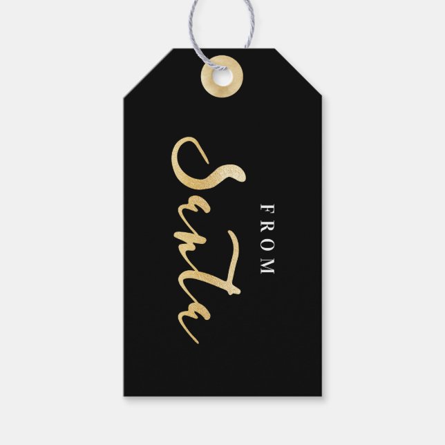 Från Santa | Elegant Classy Black & Guld jul Presentetikett (Framsidan)