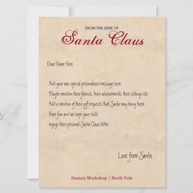 Från Santa Personlig Brev (Framsida)