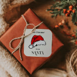 Från Santa Santa Hat Sketch Fyrkantigt Klistermärke<br><div class="desc">Gör lite magi med jultomtens depåklister med en ljusröd jultomtek och ditt barns namn.</div>