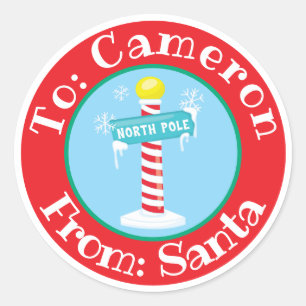 Från Santa Sticker Anpassat namn North Pole-signat Runt Klistermärke