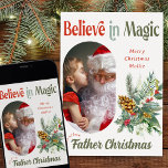 Från Santa Tro i Magic Round Lozenge Photo Julkort<br><div class="desc">Tro på Magic children-fotojulkort från Santa eller Pappa jul (redigera enligt dina önskemål) med anpassningsbar foton. Designen har anpassningsbarnas foto, personlig och du kan också ändra färg i typografin och bakgrunden. Dina foton visas i formatet 16:9 porträtt och fotomallen visningar dem automatiskt i en valformad, rundad stöteform. Bläddra i min...</div>