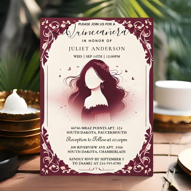 från Silver Plum Snöre Gown Boho Burgundy Quincean Inbjudningar (Skapare uppladdad)