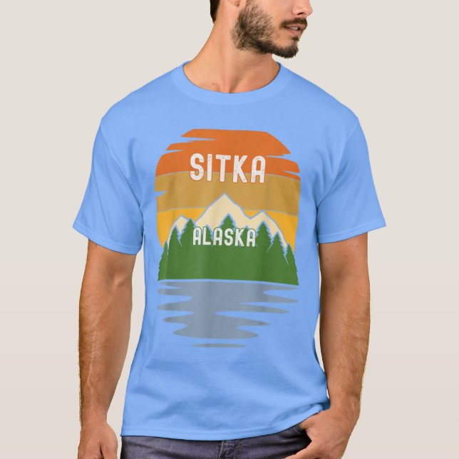 Från Sitka Alaska Vintage Solnedgång T Shirt (Framsida)