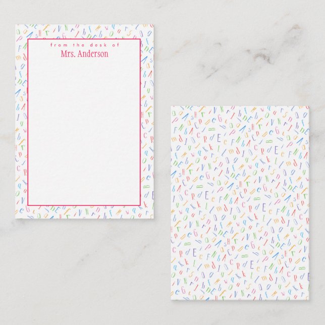 Från skrivbordet - Anpassningsbar Lärare Namn - Al Anteckningskort (Fram/baksida)
