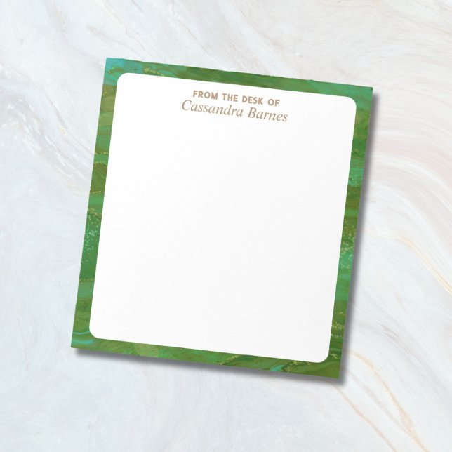 Från skrivbordet anteckningsblock ("from the desk of" personalized notepad with green border)