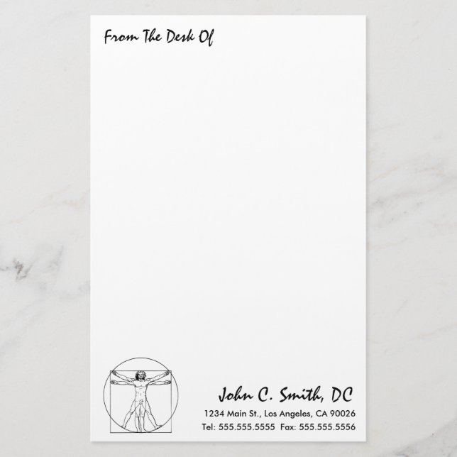 "från skrivbordet av" chiropraktiskt kontorsmateri brevpapper (Framsida)