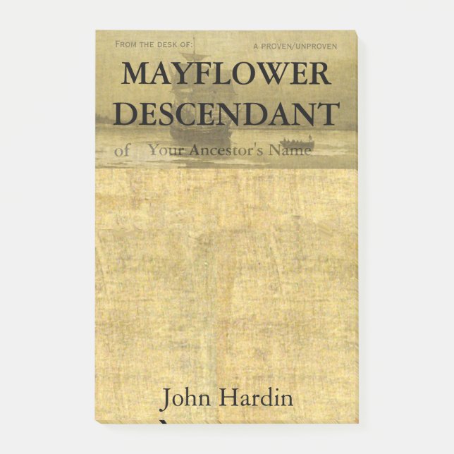 Från skrivbordet av en Mayflower ättling Post-it Block (Framsida)