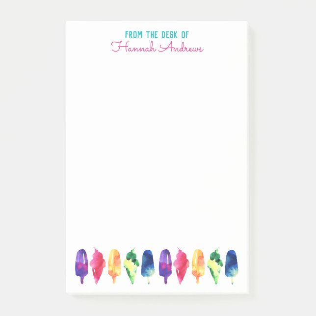 Från skrivbordet av regnbågevattenfärgglass post-it block (Framsida)