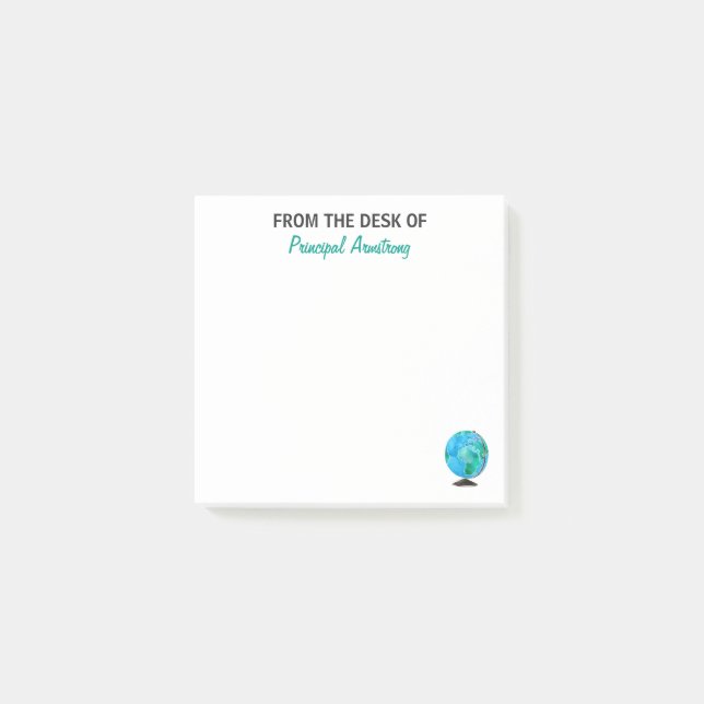 Från skrivbordet av rektor personligjordklotet post-it block (Framsida)