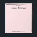 Från skrivbordet för Bleken Rosa och svart text fö Anteckningsblock<br><div class="desc">Det här från anteckningsblockets skrivbord har svart visning högst upp. Det finns stor svart visning för mottagarens namn överst. Det finns mindre svart text i grund för kontaktinformation,  t.ex. ett e-postnummer till adress och ett mobilt nummer. Gräns är en svart kvadrat. Det pappra är ljust rosa.</div>